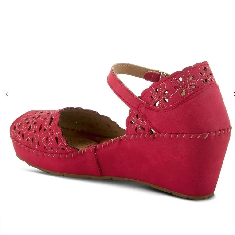 NEW Patrizia by Spring Shop Gennina Drd Red Eyelet Wedge Mary Jane Shoes 10.5/11